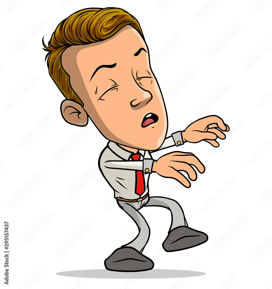 Cartoon brunette walking funny tired boy character walking while sleeping with red tie. Isolated on white background. Vector icon. Stock Vector | Adobe Stock Cartoon brunette walking funny tired boy character walking while sleeping with red tie. Isolated on white background. Vector icon. Stock Vector | Adobe Stock
