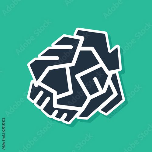 Blue Crumpled paper ball icon isolated on green background. Vector Illustration