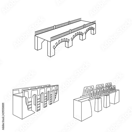 Vector illustration of landmark and structure icon. Collection of landmark and crossing stock vector illustration.