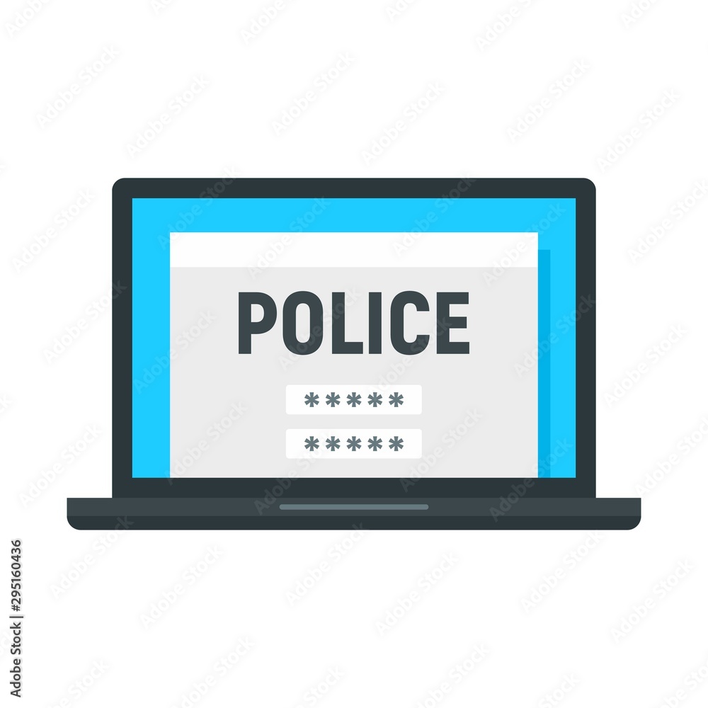 Police laptop icon. Flat illustration of police laptop vector icon for web design