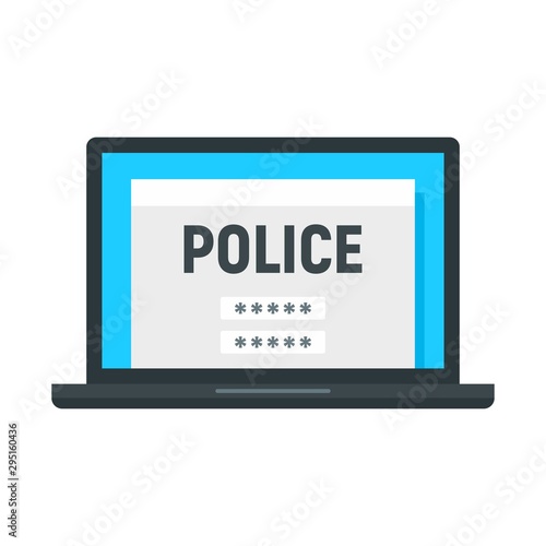 Police laptop icon. Flat illustration of police laptop vector icon for web design