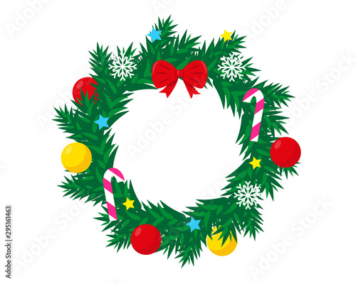 Decorated Christmas wreath isolated on white background. New Year and Christmas vector illustration.