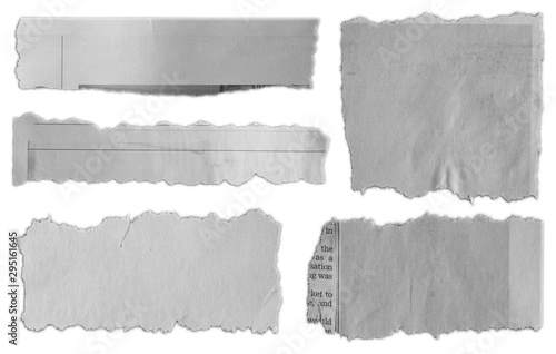 Five torn pieces of paper isolated on white photo