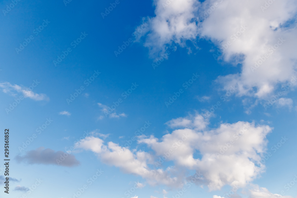 Beautiful blue sky clouds background, natural texture, sunny day