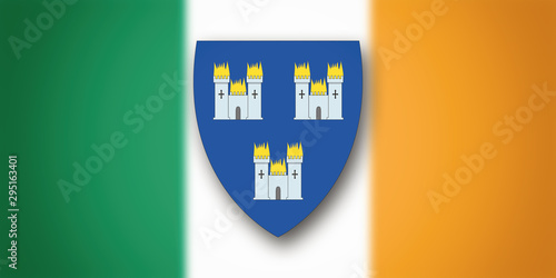 Photography Dublin coat of arms on the blurred flag of Ireland.