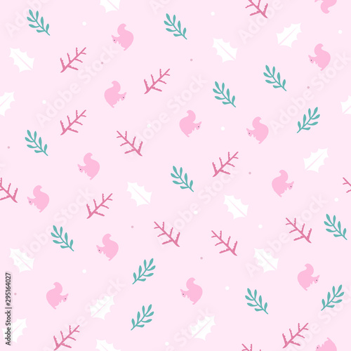 Wild animals vector seamless pattern with squirrel in the forest. Retro style background, cute vintage template for wrapping paper, web design, patchwork, sewing or sheet fabric
