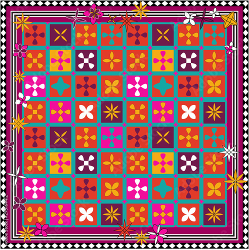 Quarter of ornamental shawl in ethnic style. Indian, persian, arabian motifs.