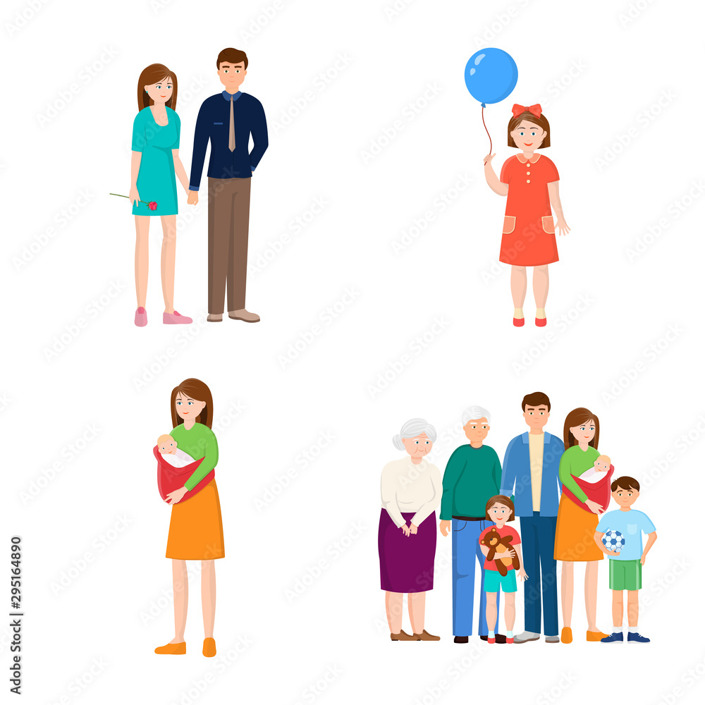 Isolated object of family and people logo. Collection of family and avatar stock vector illustration.