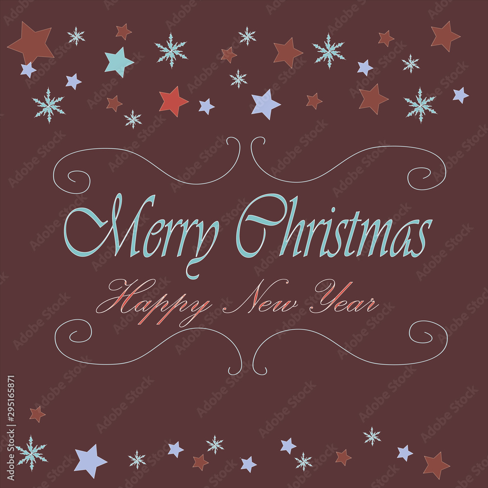 Print.Greeting card with stars. Merry Christmas Happy new year