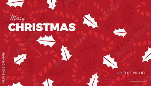 Christmas or New Year commercial banner background with candies, and forest leaves retro style vector winter design