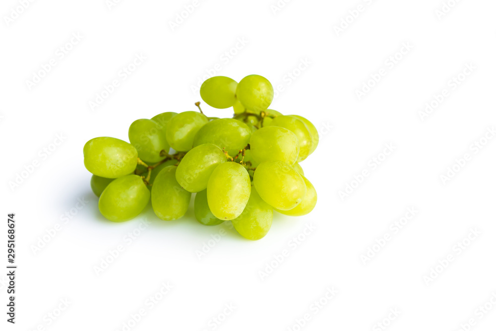 Bunch of ripe green grapes isolated on white background Bunch of ripe green grapes isolated on white background