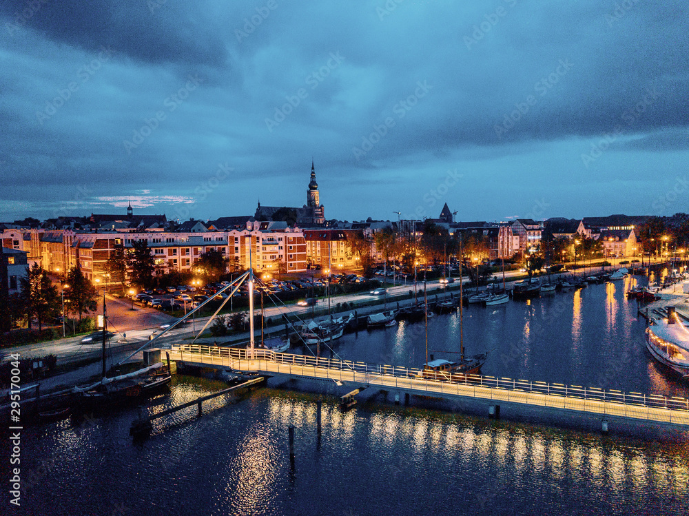 Museumshafen-Ryck-am-Abend aus der Luft