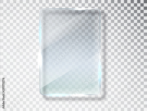 Glass plates. Glass banners isolated on transparent background. Flat glass. Realistic texture with highlights and glow on the transparent