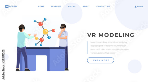 VR modeling landing page vector template. Modern science and technology innovation website homepage interface idea with flat illustration. Virtual reality research web banner cartoon concept