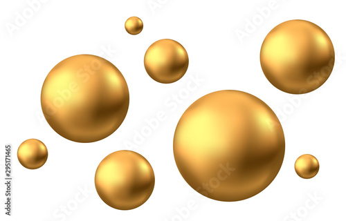 Gold sphere or oil bubble isolated on white background.
