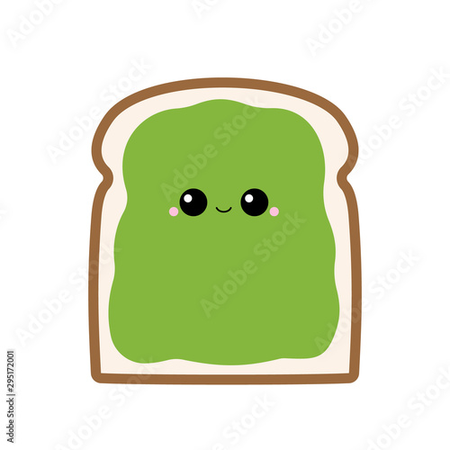 Vector illustration of a slice of avocado toast with a happy face.