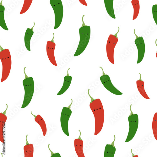 Vector seamless pattern of cute red and green chili peppers.