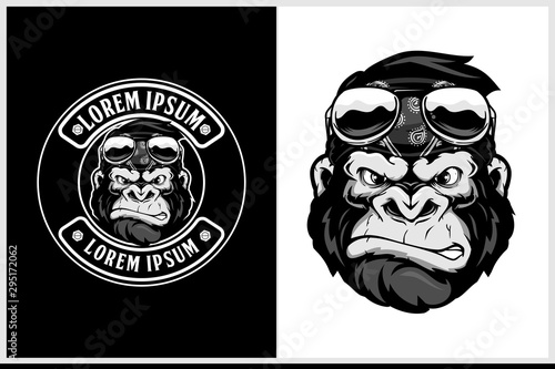 monkey biker with bandana and sunglasses cartoon character vector logo template