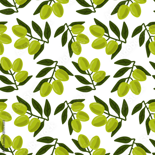 Green olive branch with berries and leaves seamless pattern. Vegetables background. Vector illustration. © _aine_