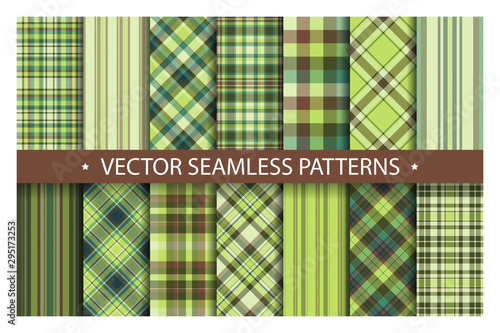 Tartan set pattern seamless plaid vector. Geometric background fabric texture. Modern check fashion template for textile print, wrapping paper, gift card, wallpaper flat design.