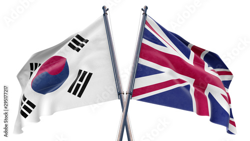 3d rendered illustration of United Kingdom Uk and South Korea Relationship flag with white background