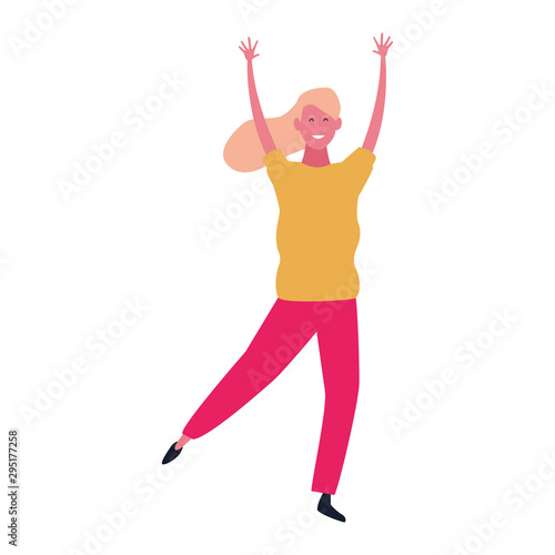 happy woman dancing icon, flat design