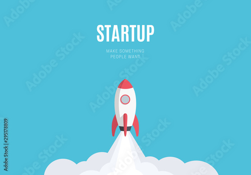 Obraz na plátně Flat design business startup launch concept, rocket icon