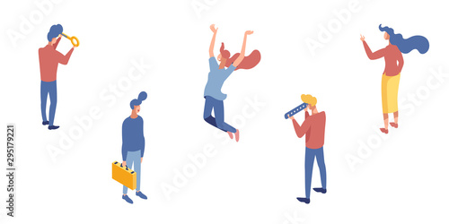 People managing money flat characters set. Secure cash transactions, confidential currency operations 3d vector illustration. Entering password, access, making transfer, getting money