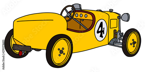 The vectorized hand drawing of a vintage yellow racecar