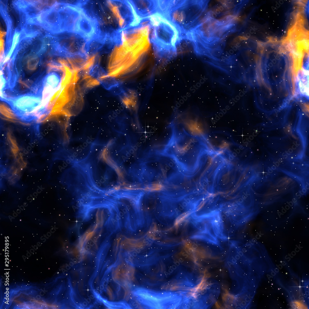 Galaxy stars glowing in deep space. Abstract space background. Light blue interstellar gas, seamless texture