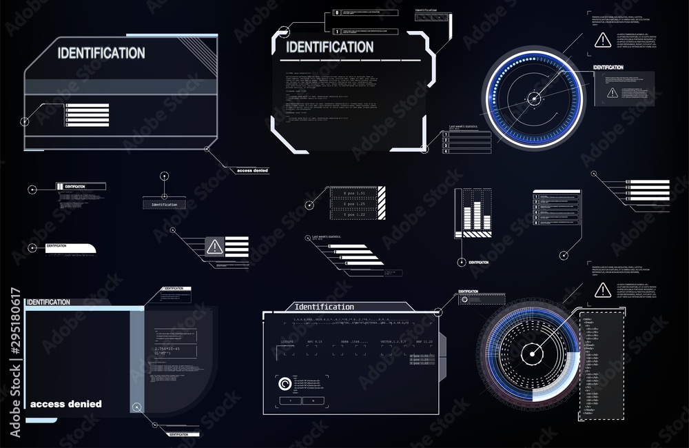 Warning frame. Abstract tech design. Technology design HUD UI GUI futuristic user interface screen elements set. High tech screen for video game. Sci-fi concept design. Vector abstract graphic design. Warning frame. Abstract tech design. Technology design HUD UI GUI futuristic user interface screen elements set. High tech screen for video game. Sci-fi concept design. Vector abstract graphic design.