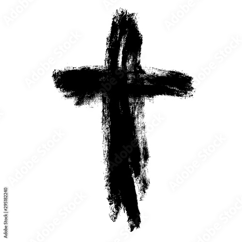 Grunge Christian Religion Cross. Black Paint. Vector. Brush painted black icon. hHand-painted cross
