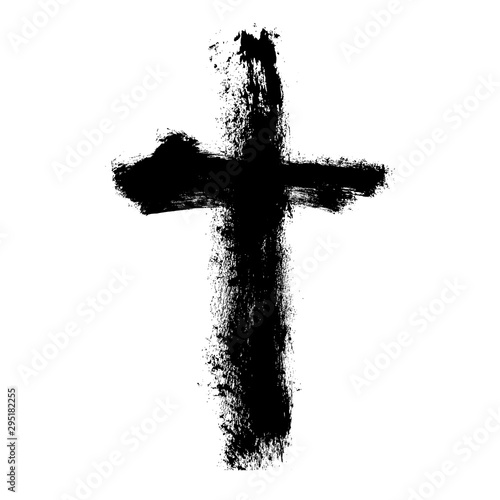Grunge Christian Religion Cross. Black Paint. Vector. Brush painted black icon. hHand-painted cross