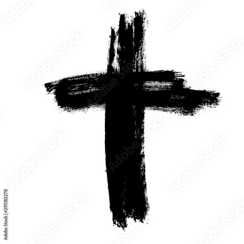 Grunge Christian Religion Cross. Black Paint. Vector. Brush painted black icon. hHand-painted cross