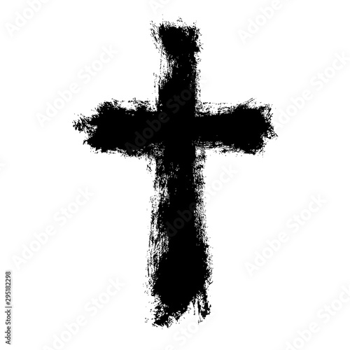 Grunge Christian Religion Cross. Black Paint. Vector. Brush painted black icon. hHand-painted cross
