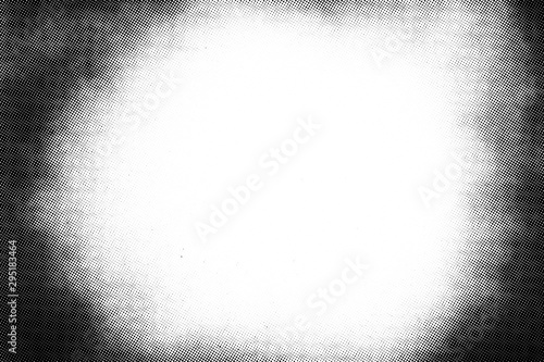 Vintage black and white halftone vector texture. Abstract splattered background for vignette overlay effect