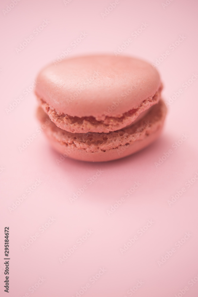 strawberry macarons on pink background, selective approach strawberry macarons on pink background, selective approach
