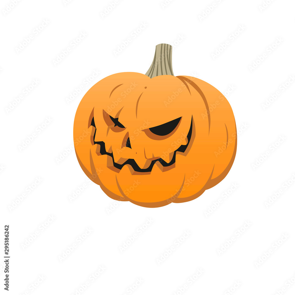 Fototapeta premium Halloween pumpkin with evil smile flat design illustration art