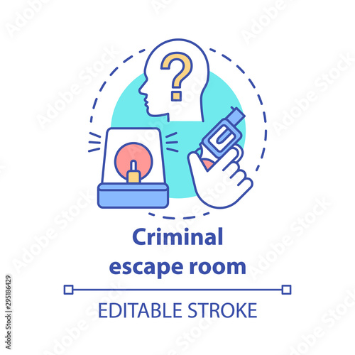 Criminal escape room concept icon. Crime theme quest idea thin line illustration. Investigation strategy game. Detective solving mystery, case, murder. Vector isolated outline drawing. Editable stroke