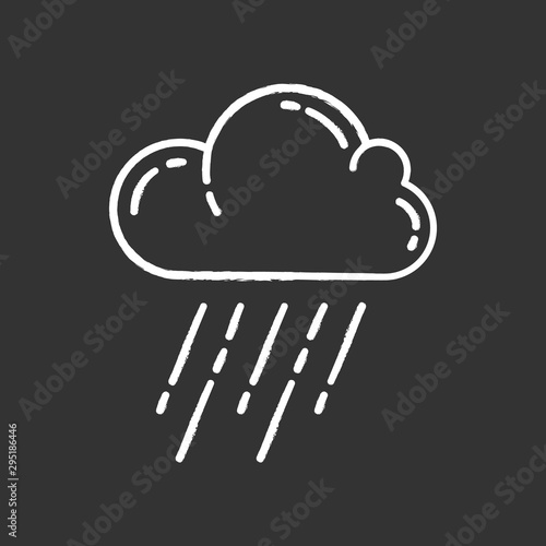 Downpour chalk icon. Rainstorm. Cloud, heavy rainfall. Torrential, pouring rain. Meteorological phenomenon. Weather event. Monsoon. Rainy season. Isolated vector chalkboard illustration