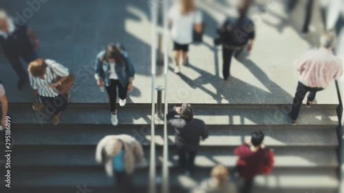 Birds Eye View,anonymous Crowd Of People Walk Subway Underpass Slow Motion
