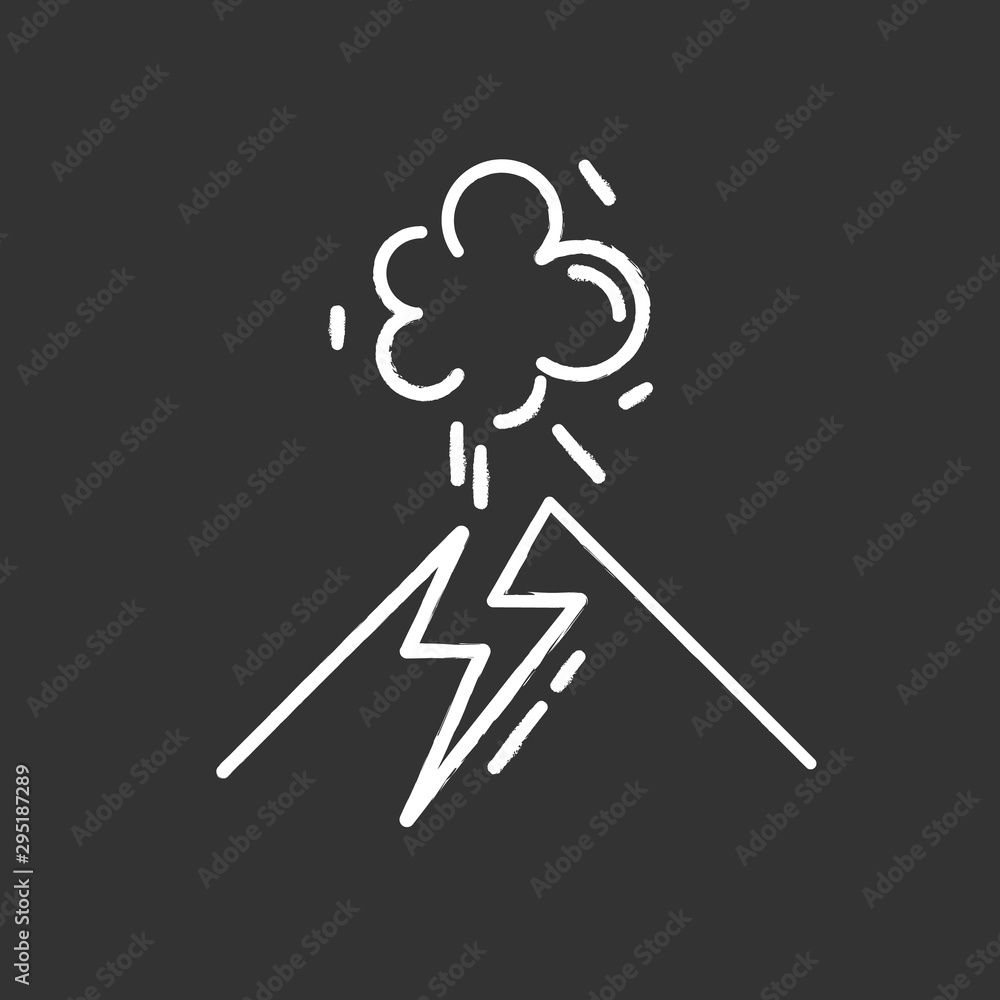Volcanic eruption chalk icon. Geothermal power. Active volcano explosion. Geological disaster. Seismically hazardous area. Smoke and ash emission from mountain. Isolated vector chalkboard illustration Volcanic eruption chalk icon. Geothermal power. Active volcano explosion. Geological disaster. Seismically hazardous area. Smoke and ash emission from mountain. Isolated vector chalkboard illustration