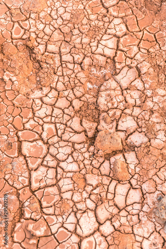 Dried cracked desert sand pattern texture. Barren terrain, with rough, scarcity concepts. Abstract brown background. Dry soil geology. Brown Orange.
