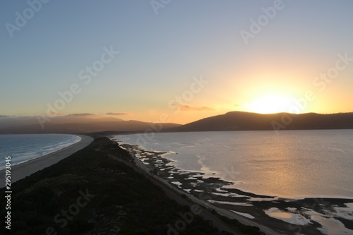 The Neck is a narrow isthmus on Bruny Island in Tasmania at sunset photo