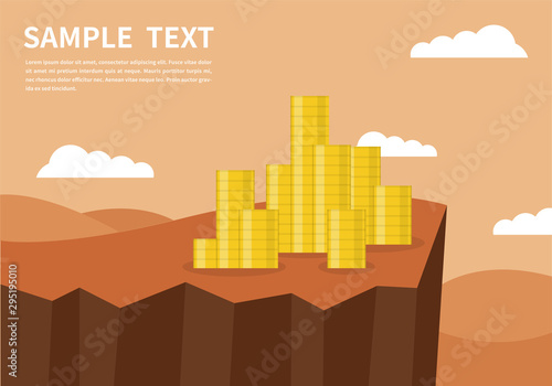 Coin on the edge of a cliff. Business flat vector. Economy. Earn money. Financial success. Business.   salary.