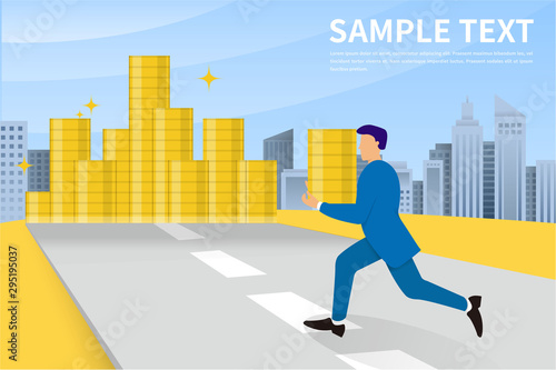 Business man with carrying a lot of money.  A pile of dollars. Economic crime concept. Vector flat design illustration. business success, economic or market growth.