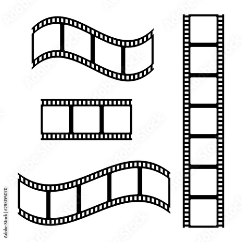 Photo film strip frame set, video tape, black isolated on white background, vector illustration.