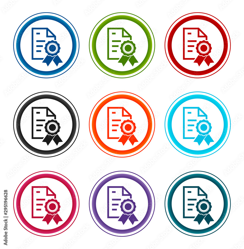 Certificate paper icon flat round buttons set illustration design