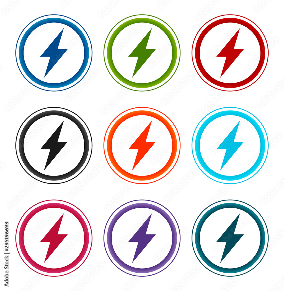 Electric bolt icon flat round buttons set illustration design Electric bolt icon flat round buttons set illustration design