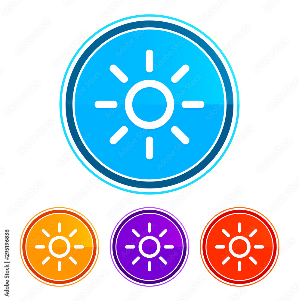 Screen brightness sun icon flat design round buttons set illustration design Screen brightness sun icon flat design round buttons set illustration design